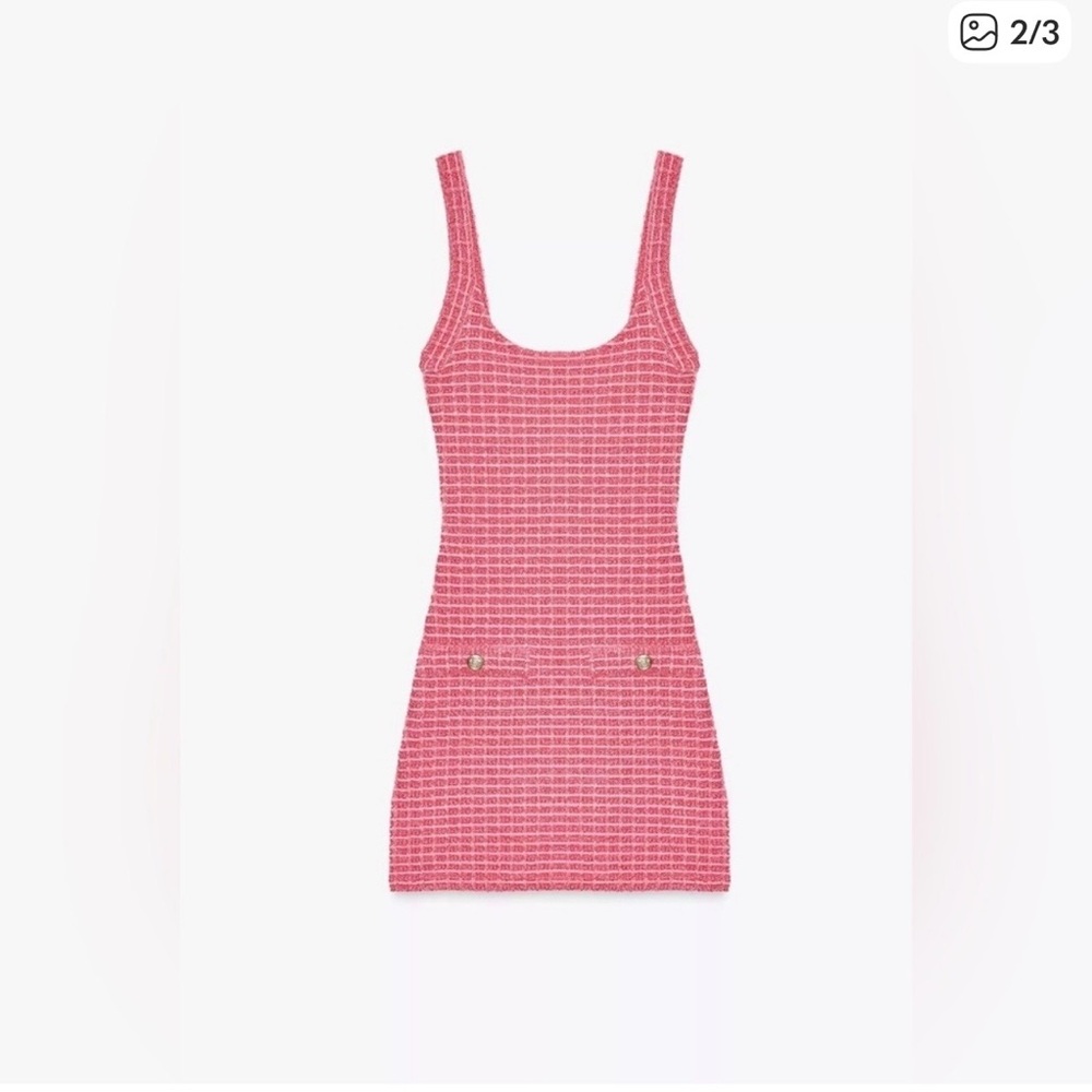 Zara Pink Tweed Scoop-Neck Mini Dress